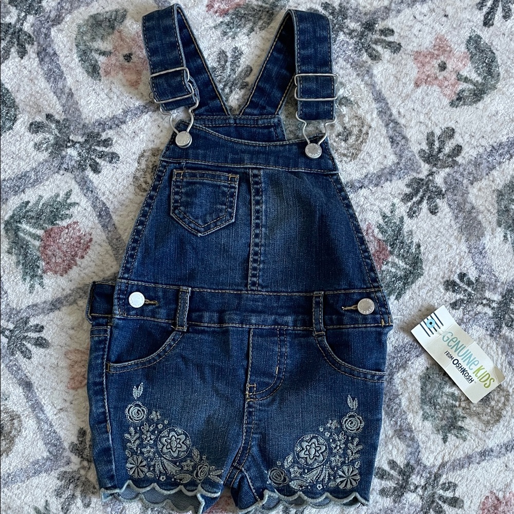 OshKosh B'gosh Dark Blue Overalls with Floral Embroidery
